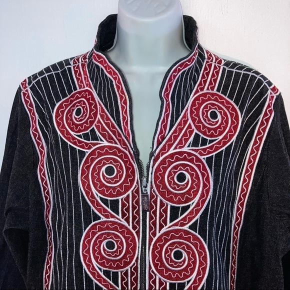 - Bob Mackie Wearable Art Zip Front Black Plus Denim Embroider Jacket 1X R… - Picture 2 of 12